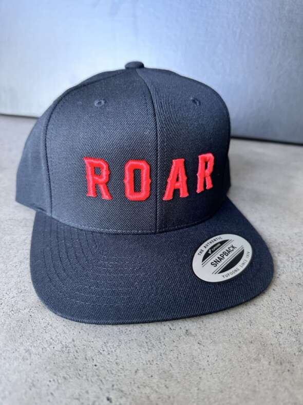 Black Flat Brimmed Hat with ROAR Type