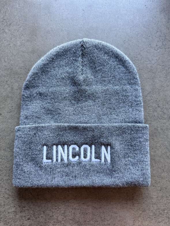 Charcoal Beanie with Lincoln Wordmark