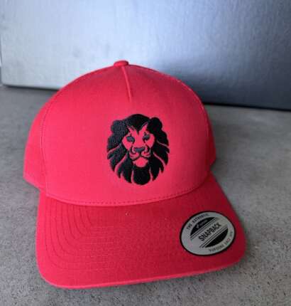 Red Trucker Hat with Lion Head