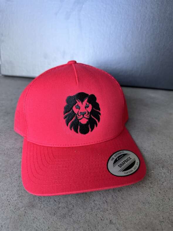 Red Trucker Hat with Lion Head